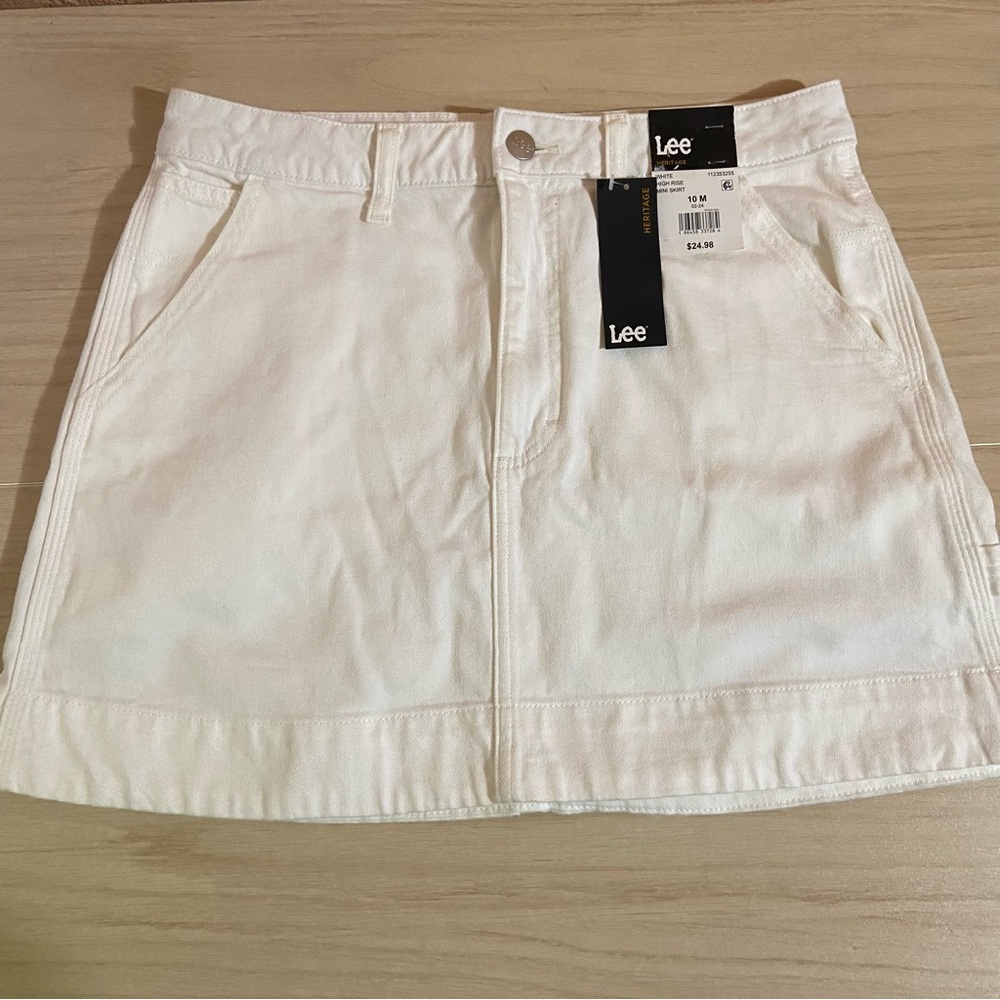 Lee Heritage White Denim Mini Skirt High Rise Stretch Western Cowgirl Size 10 - Picture 3 of 11
